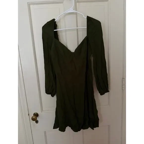 Reformation Mochi Mini Dress Olive Green Dark Khaki Size 12 - Picture 2 of 8